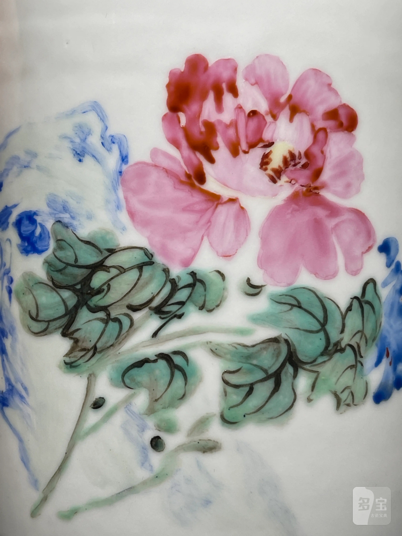 当代 王恩怀粉彩花鸟纹笔筒 - 图5
